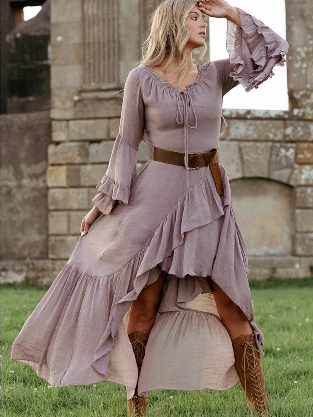 Joyfolie Devina Dress Lavender Ruffle Hi Lo Renaissance Fairycore Cottagecore Sm - Picture 2 of 15